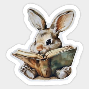 Cute rabbit reading book retro children illustration Sticker